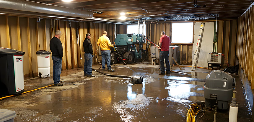 Cleaning Sewage From Basement Floor in Mc Caysville